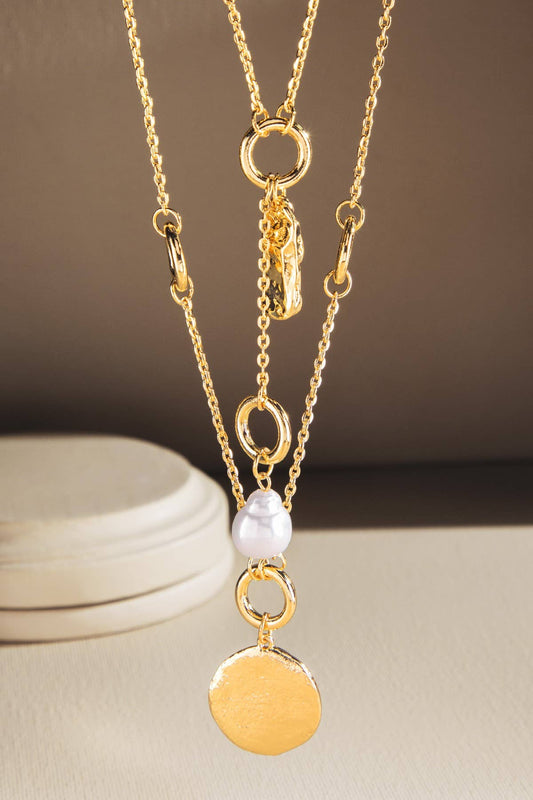 Multi-Layered Chain Necklace with double Pendants: GOLD(GD)