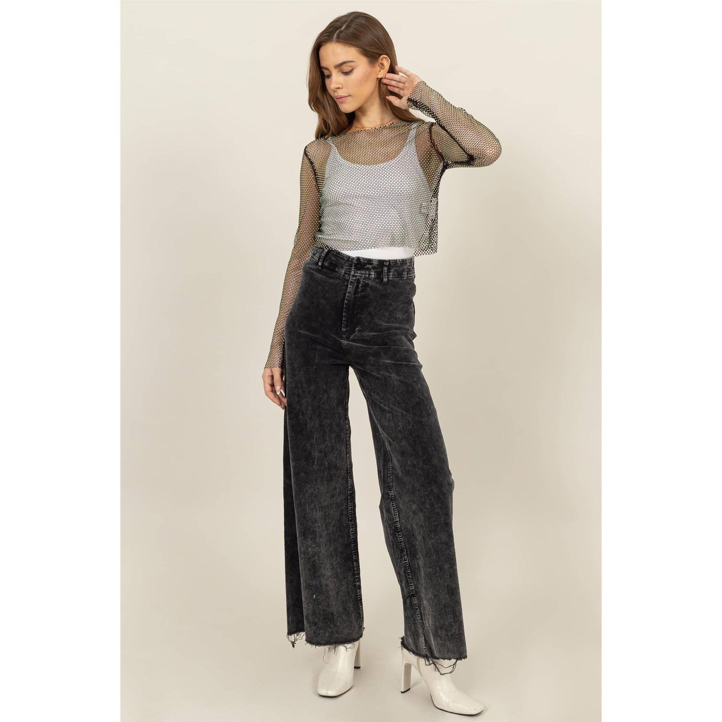 WASHED CORDUROY FLARE LEG PANTS