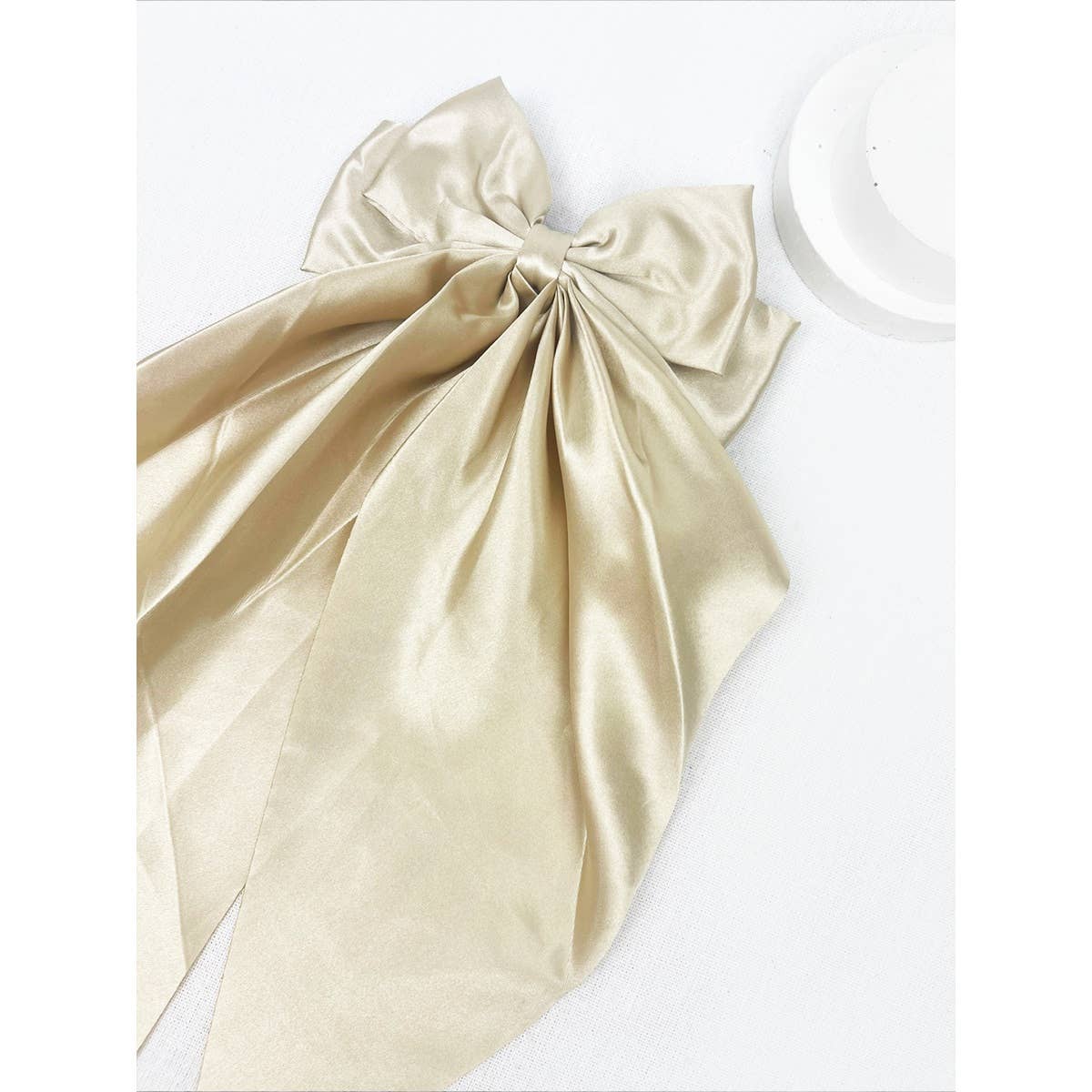 Golden Satin Oversized French Bow Hair Barrettes