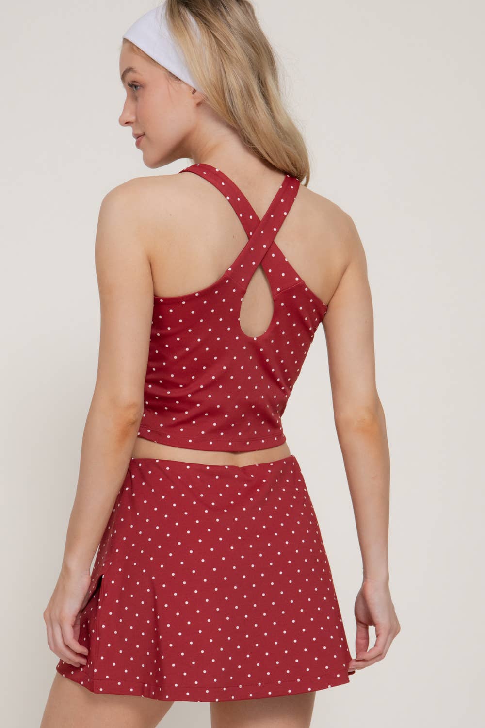 Strappy Back Tank Top & Wrap Skort Dot Print Activewear Set