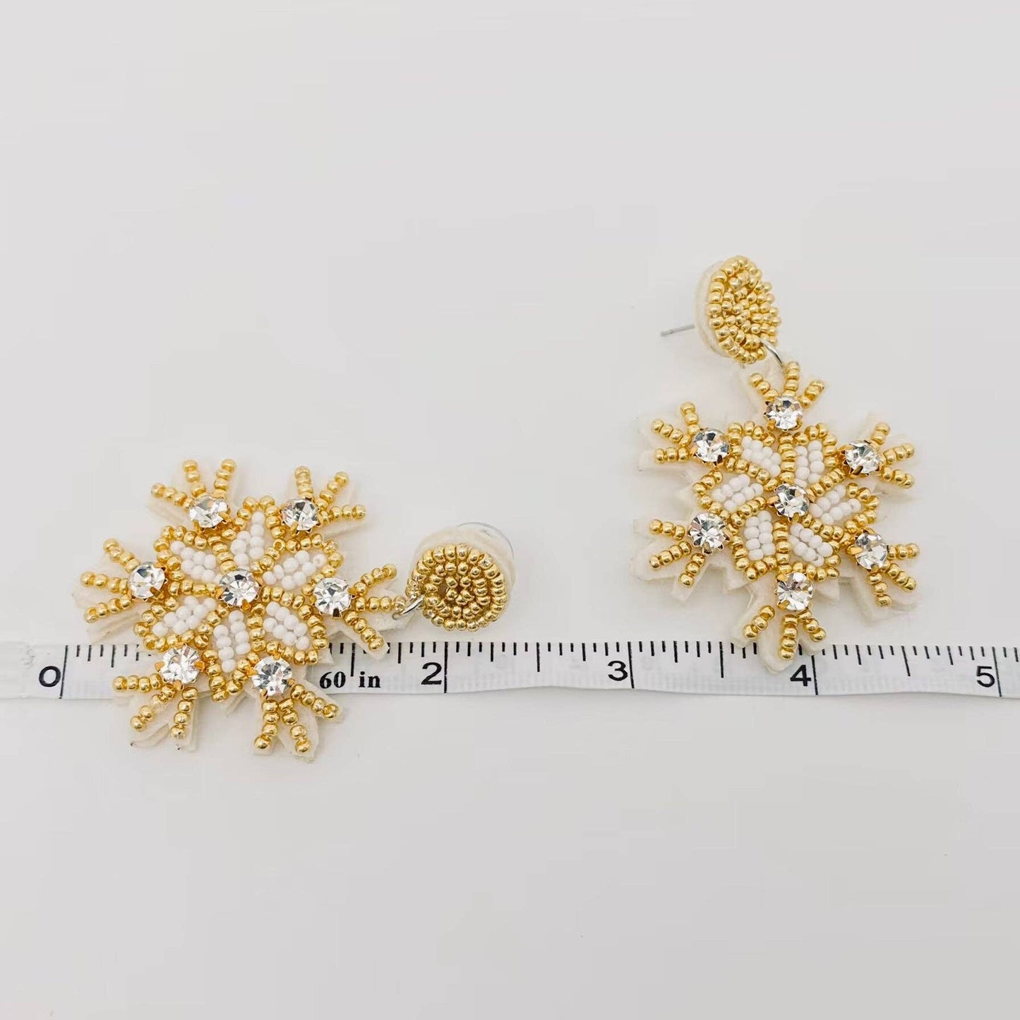 Christmas Handmade Beaded Rhinestone Snowflake Earrings