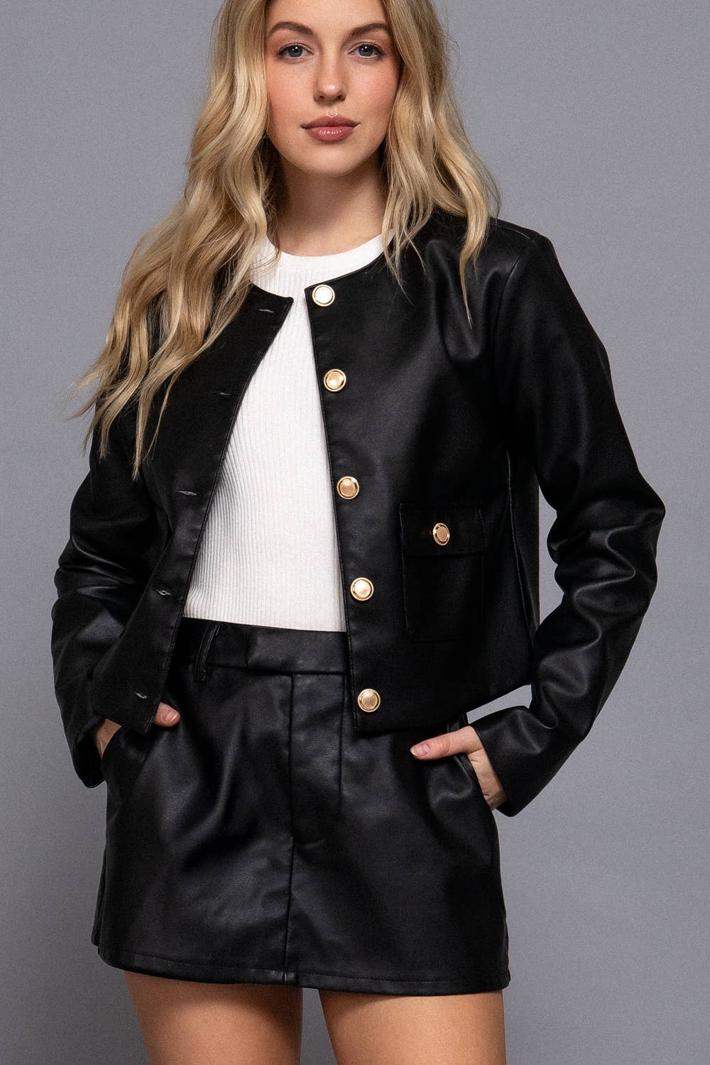 Layering Look Washed Faux Leather Skort