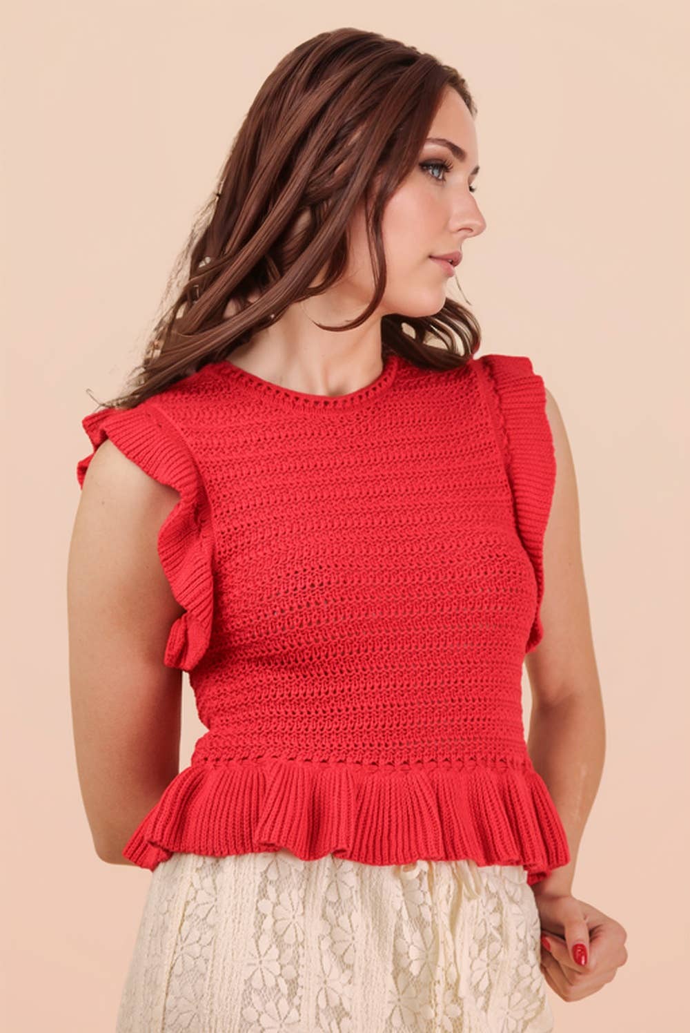 Ruffled Sweater Knit Top