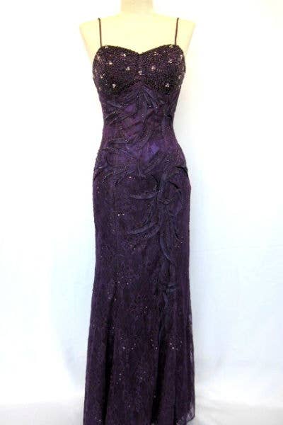 Satin and Lace Long Dress With Beading ~ Medium