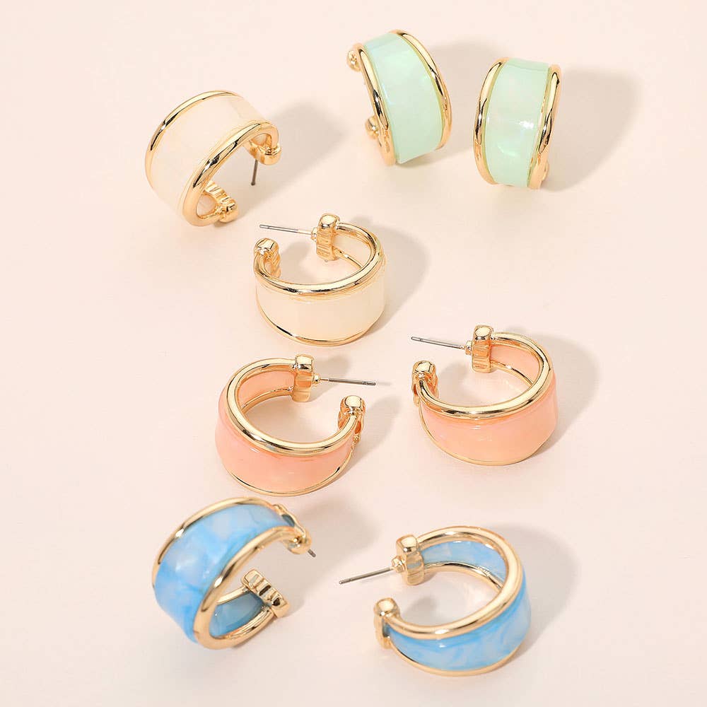 Modern Wide Marbled Resin Hoop Earrings
