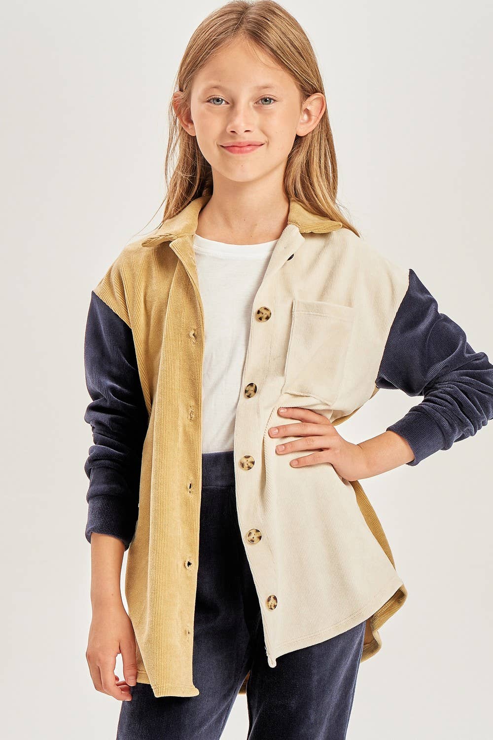 Colorblock Corduroy Shacket Young Girls