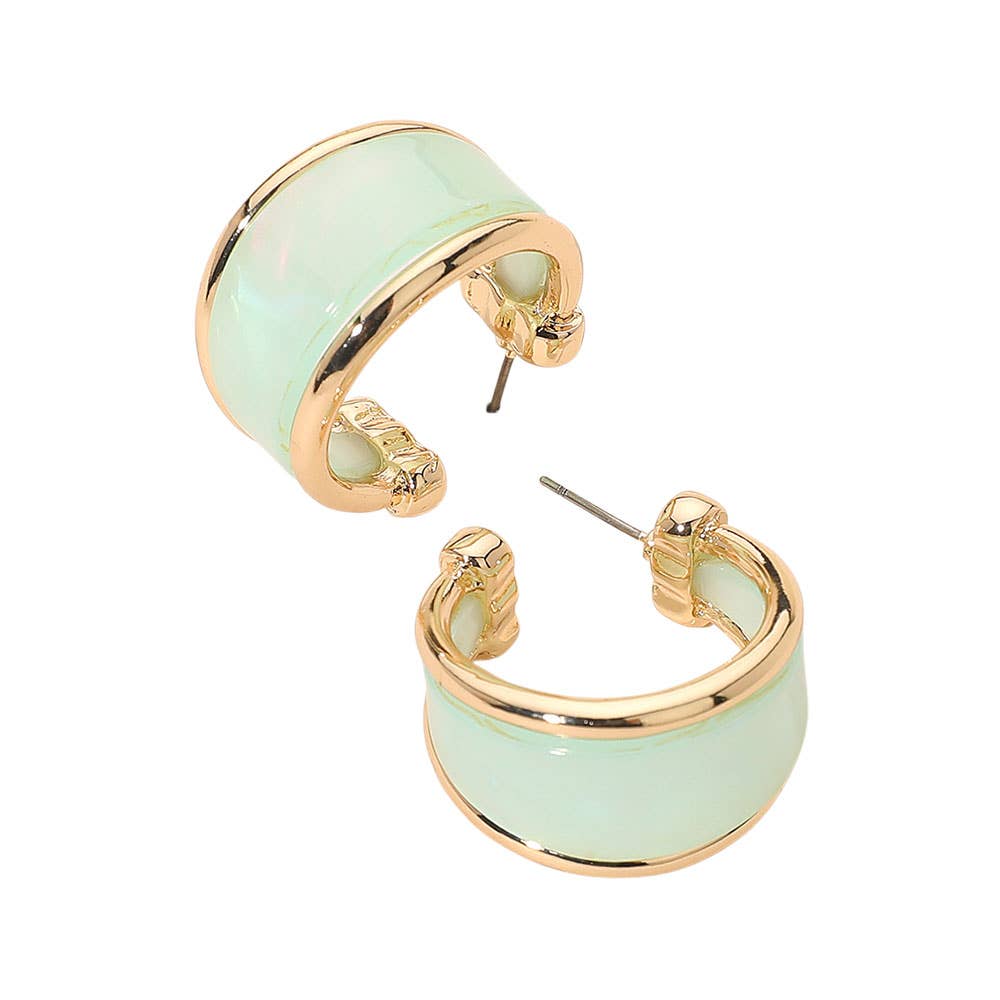 Modern Wide Marbled Resin Hoop Earrings