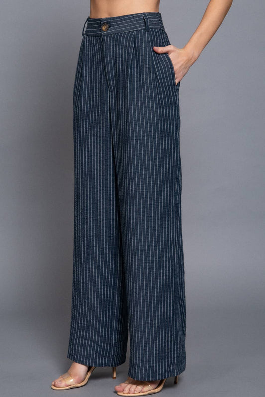 Straight Stripe Linen Effect Long Pant