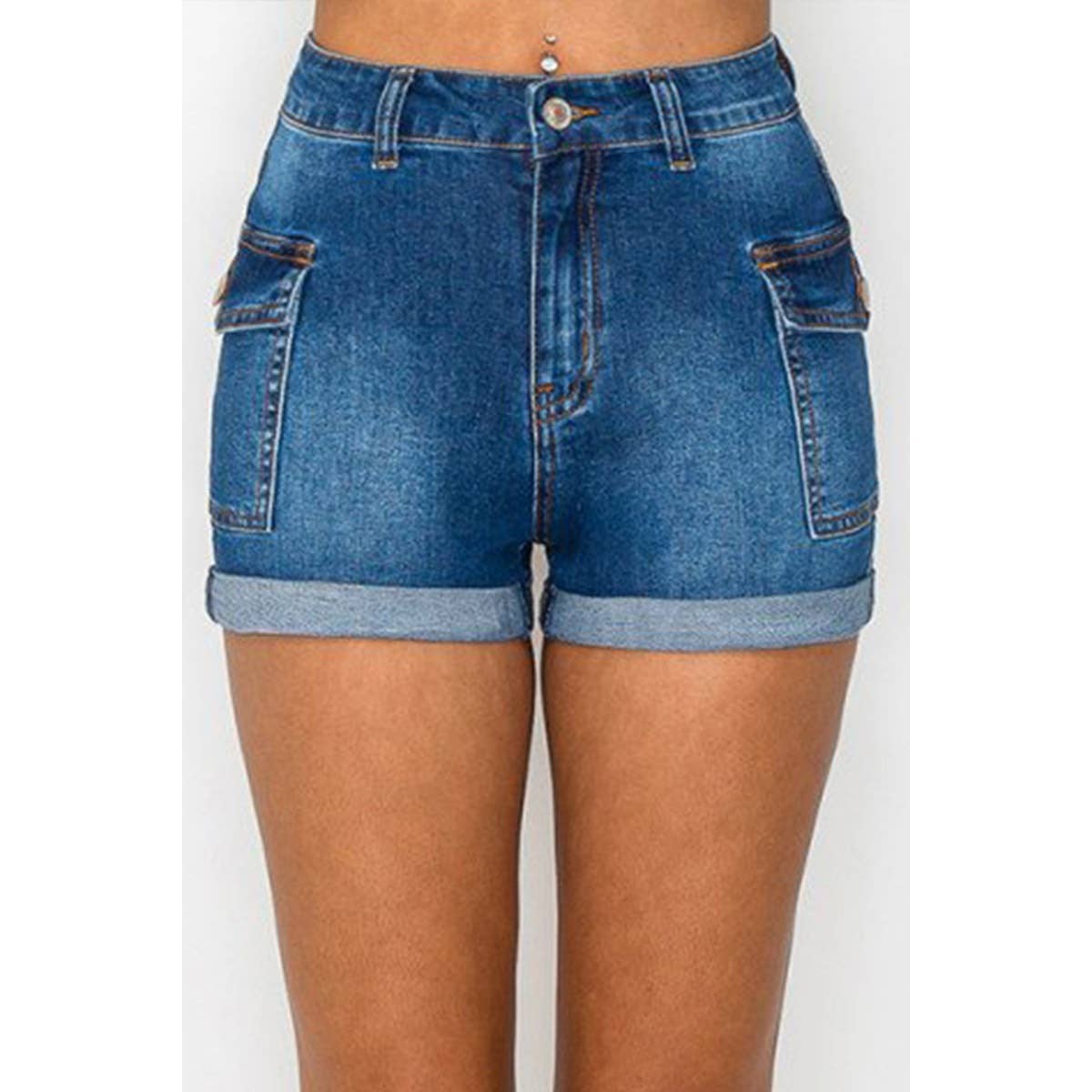 CARGO POCKET JEAN DENIM SHORTS W ROLL CUFF