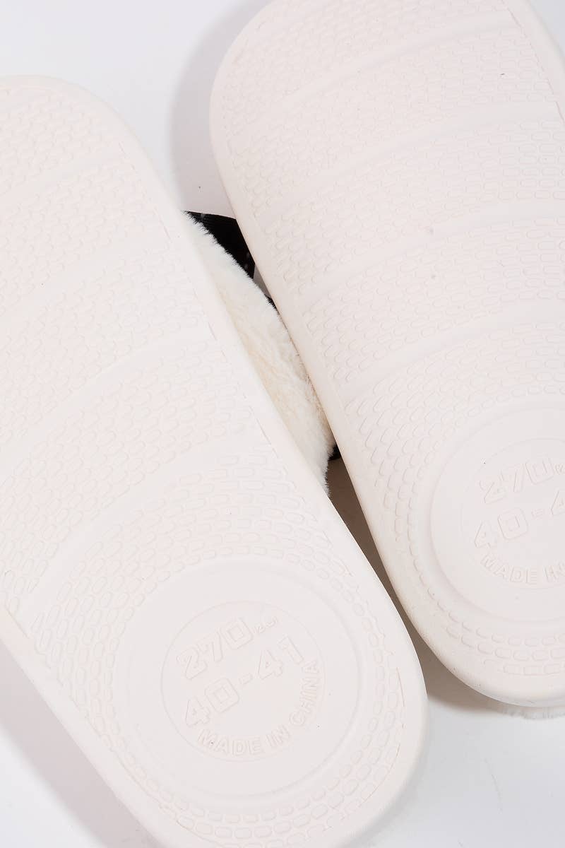 Open Toe Bow Decor Fuzzy Slippers ~ 7/8