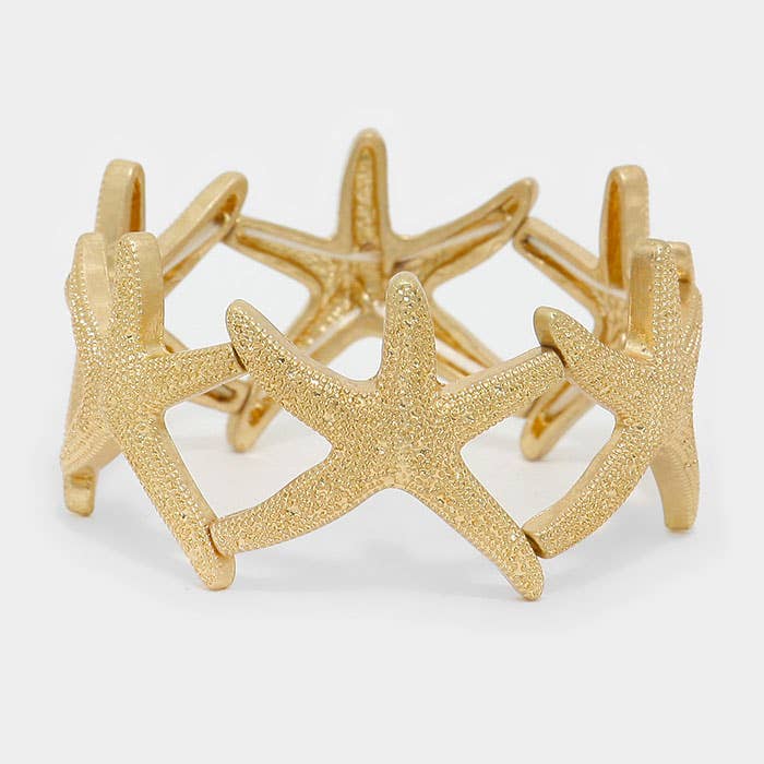 Textured metal starfish stretch bracelet