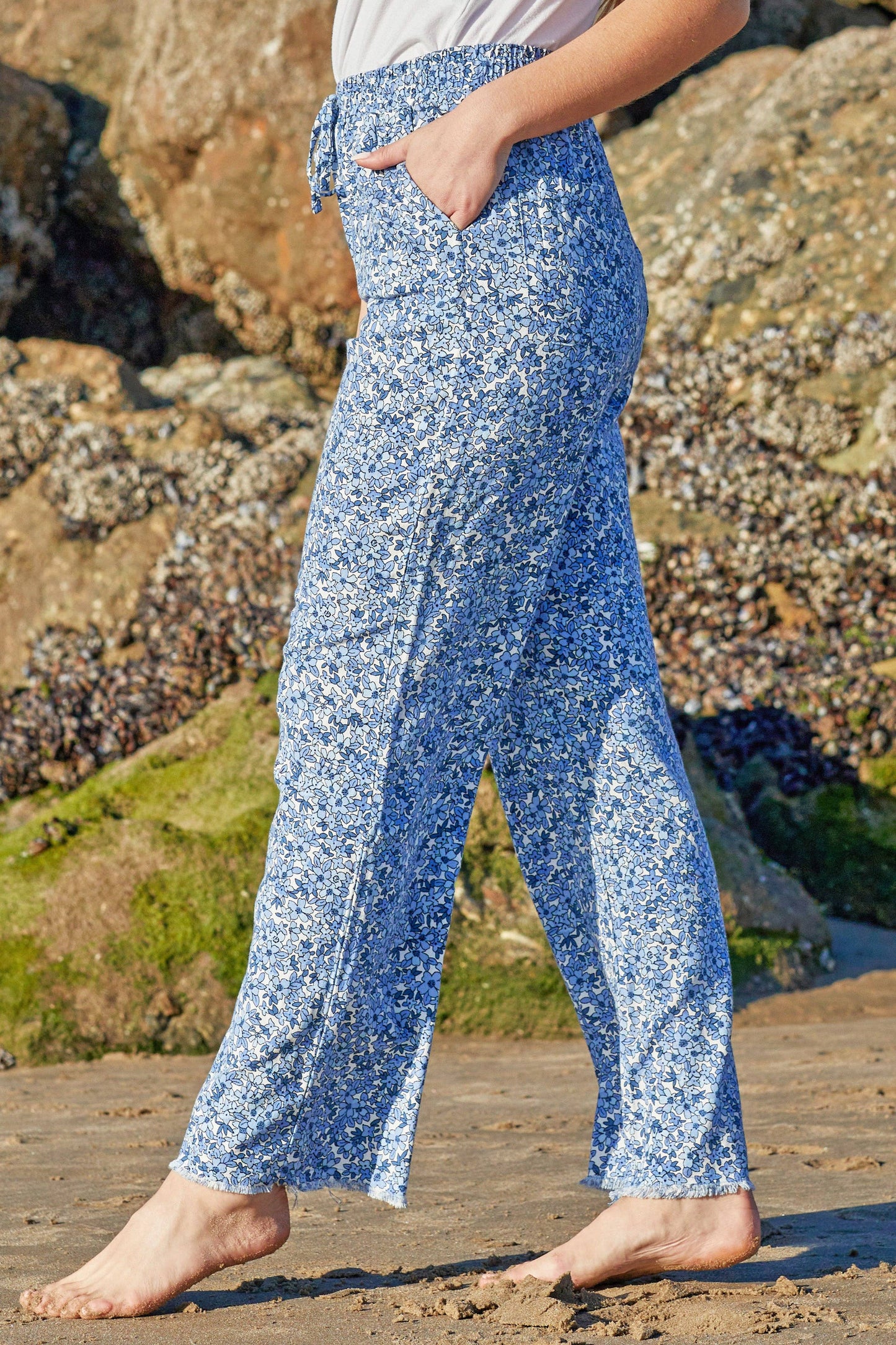 High-Rise Linen Blend Wide Leg Pants