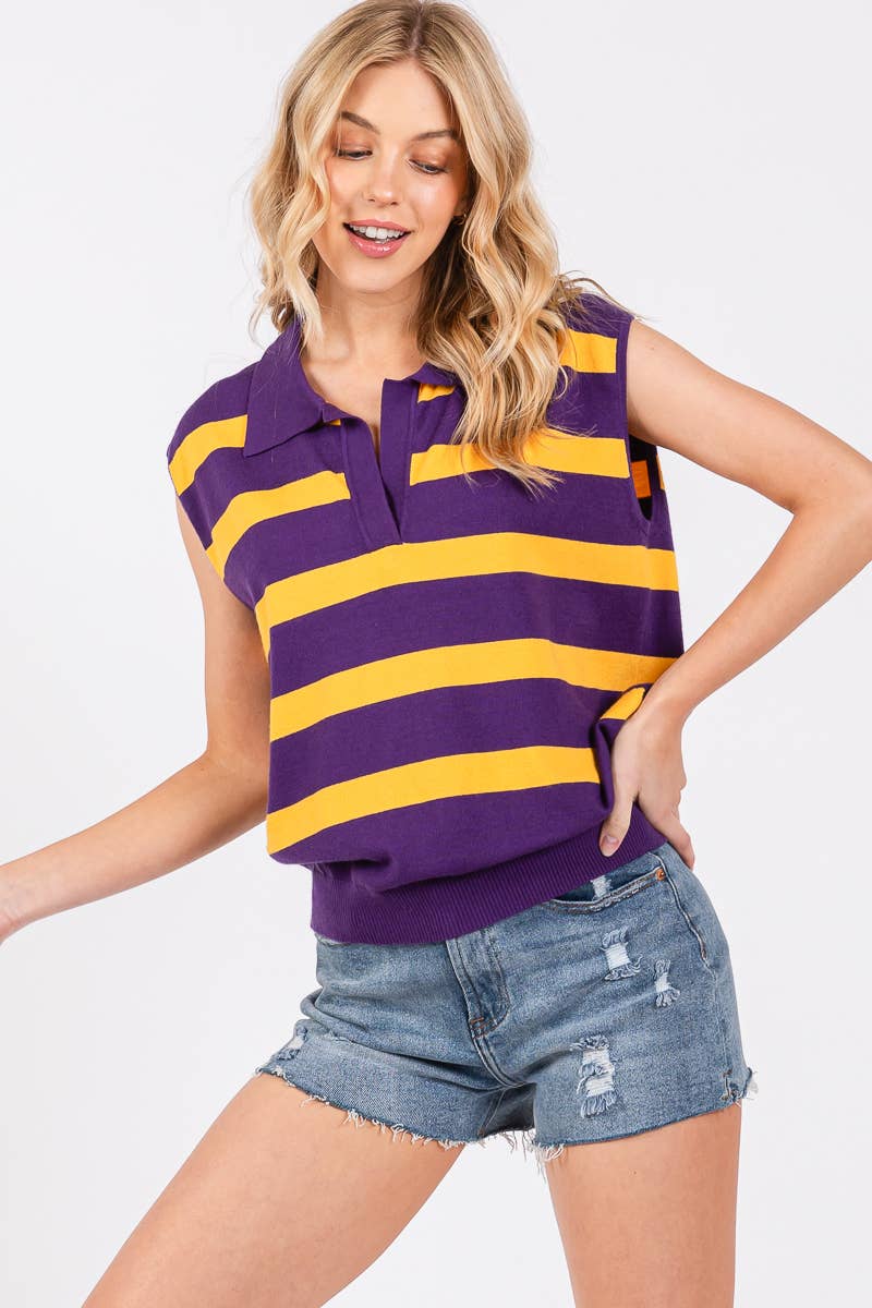 STRIPED SLEEVELESS SWEATER TOP