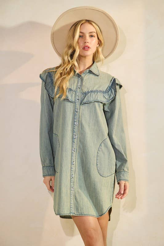 Denim Button-Up Mini Dress