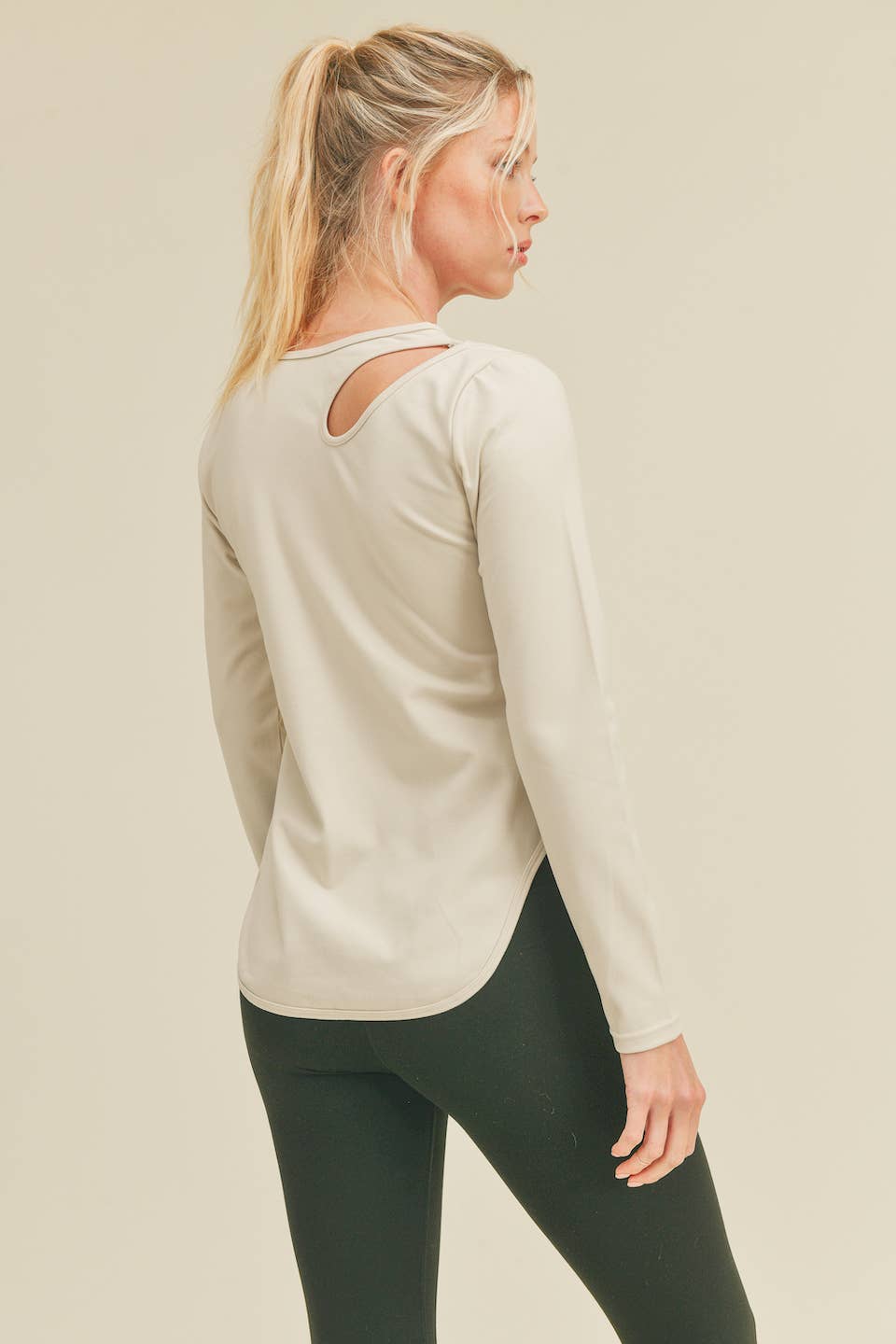 Oatmeal Asymmetrical Slit Long Sleeve Top