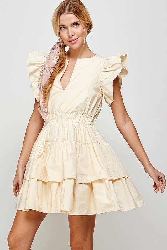 Frill Sleeve Deep Neckline Dress