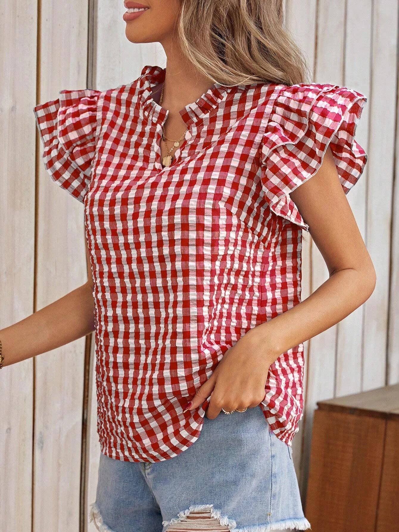 Double-layer ruffled edge patterned top (Multiple colors)