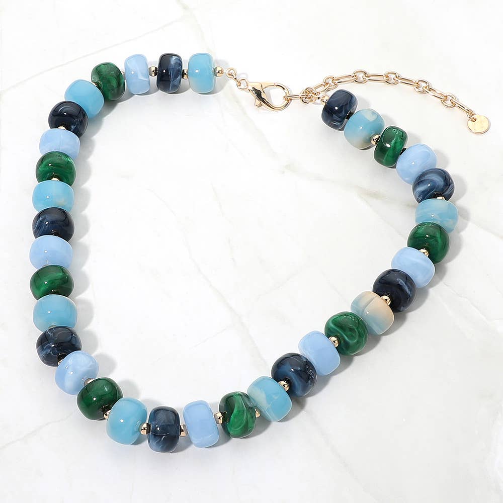 Chunky Colorful Rondelle Beaded Statement Necklace (Multiple Colors)