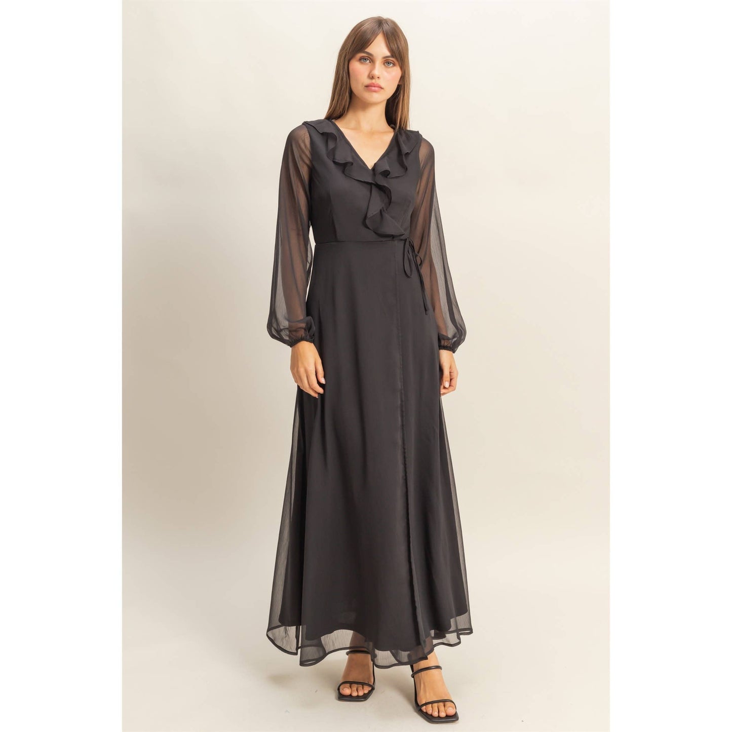 Long Sleeve Wrap Maxi Dress
