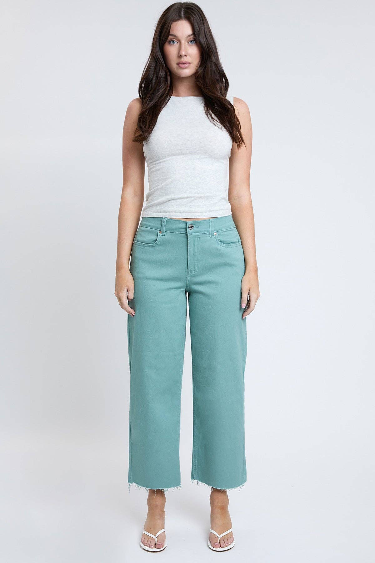 Cropped High-Rise Wide Leg Trouser Pants