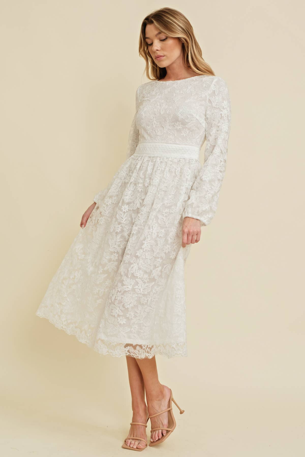 LACE LONG SLEEVE MIDI DRESS