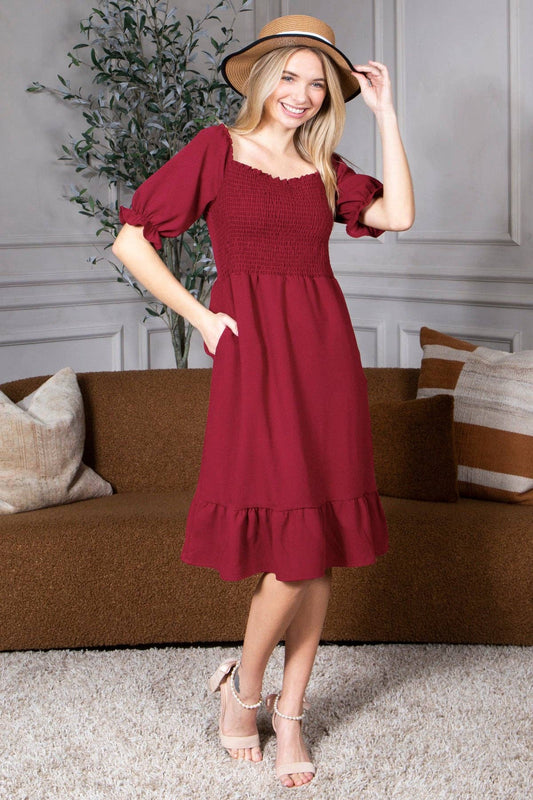 Celina Smocked Midi Dress Short Puff Sleeve