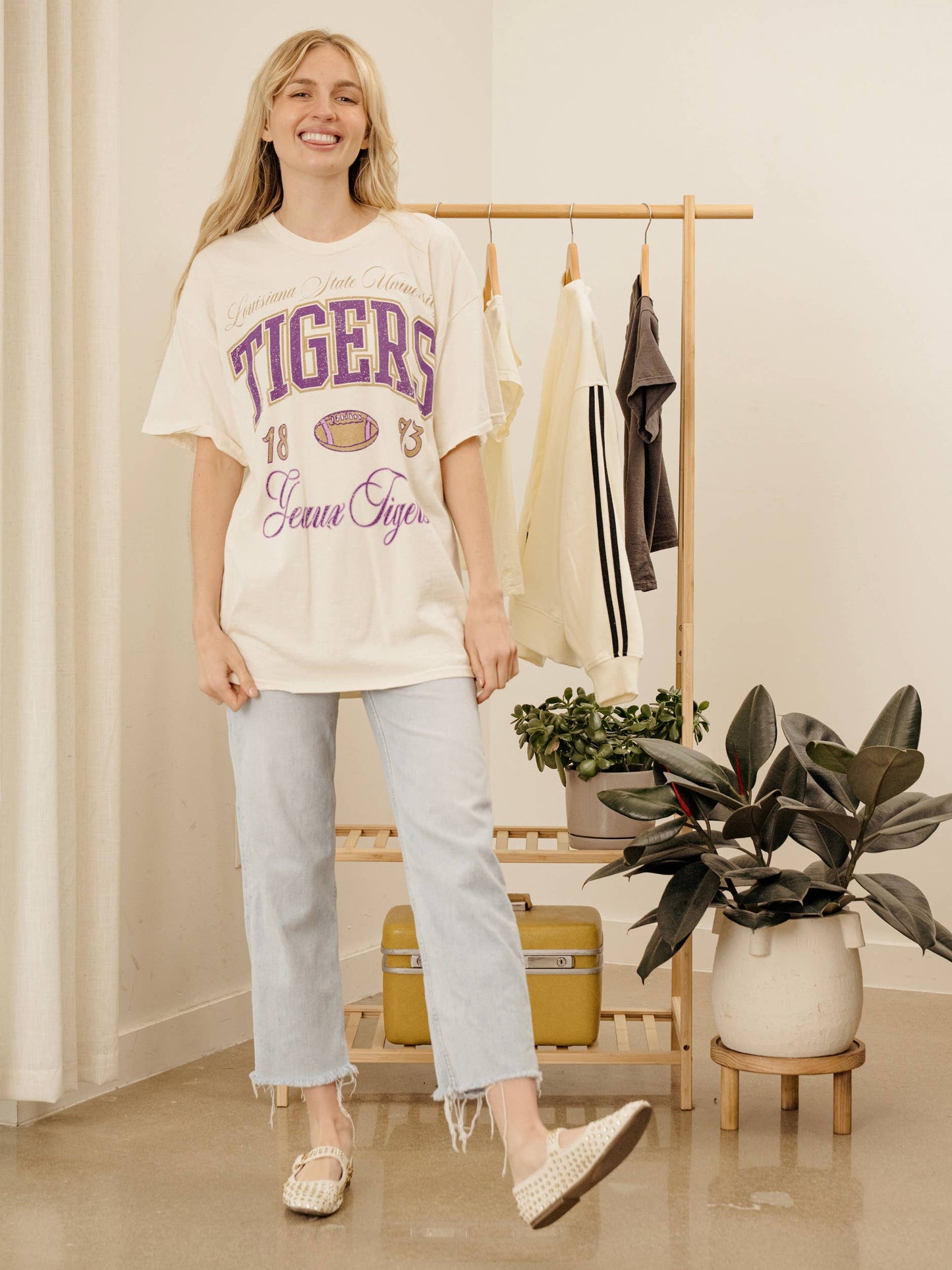 Geaux LSU Tigers Wave Arch Off White Thrifted Tee