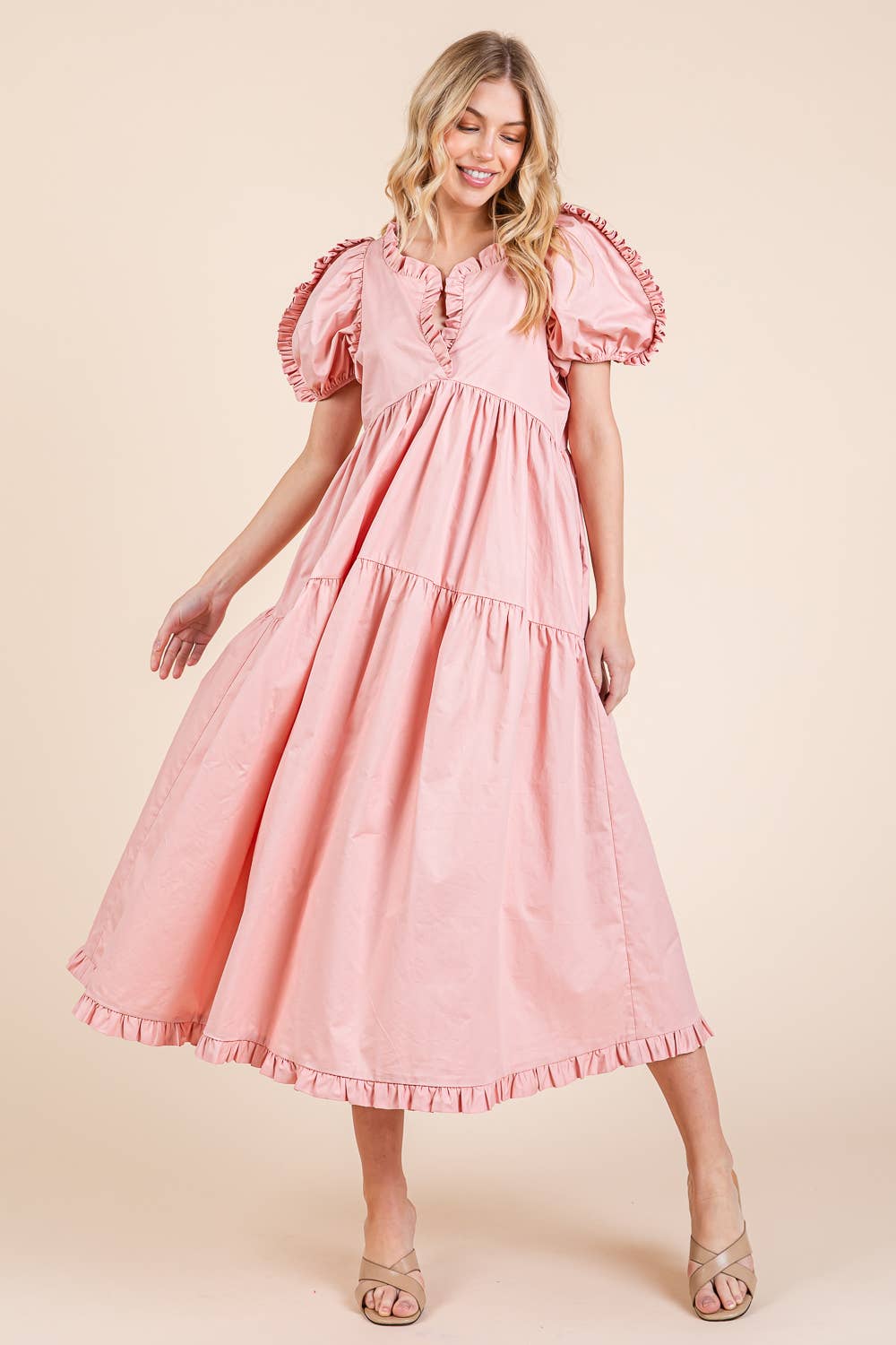 Ruffled Tiered Badydoll Midi Dress