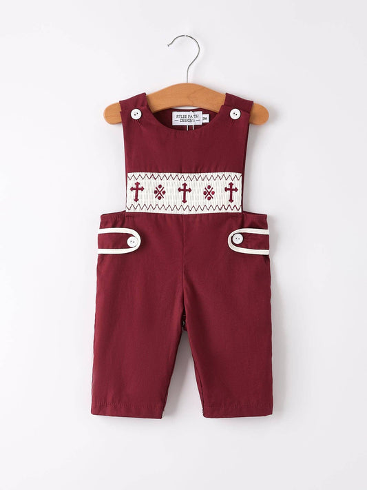 Dark Red Smocked Bishop Boys' Romper