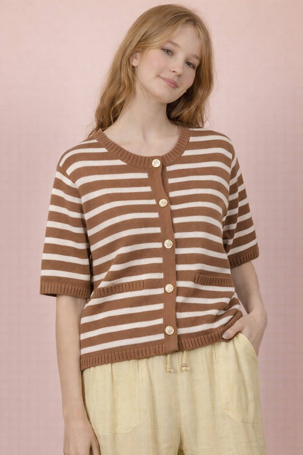 Stripe Button Down Knit Sweater Top