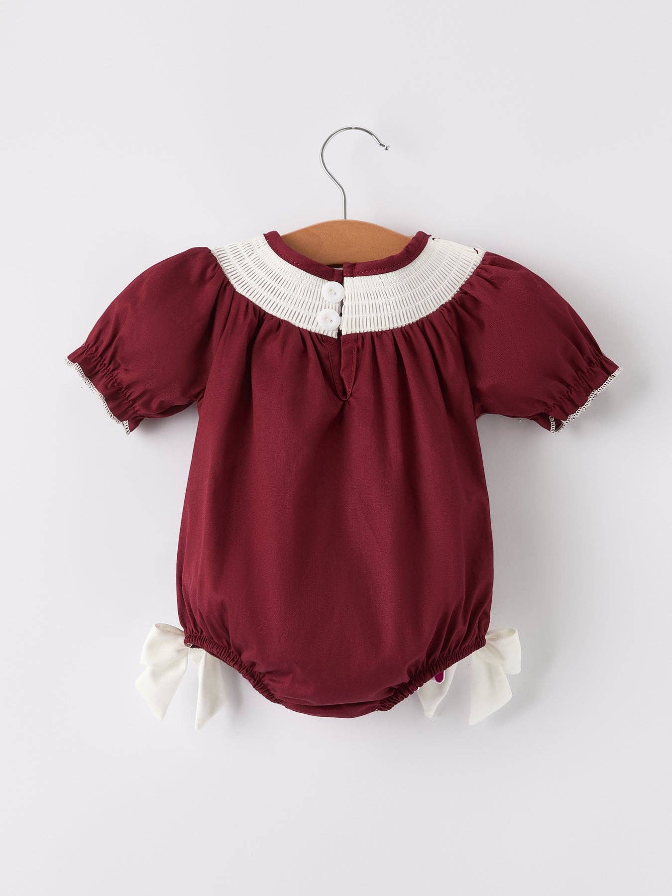 Dark Red Smocked Bishop Girls Bubble