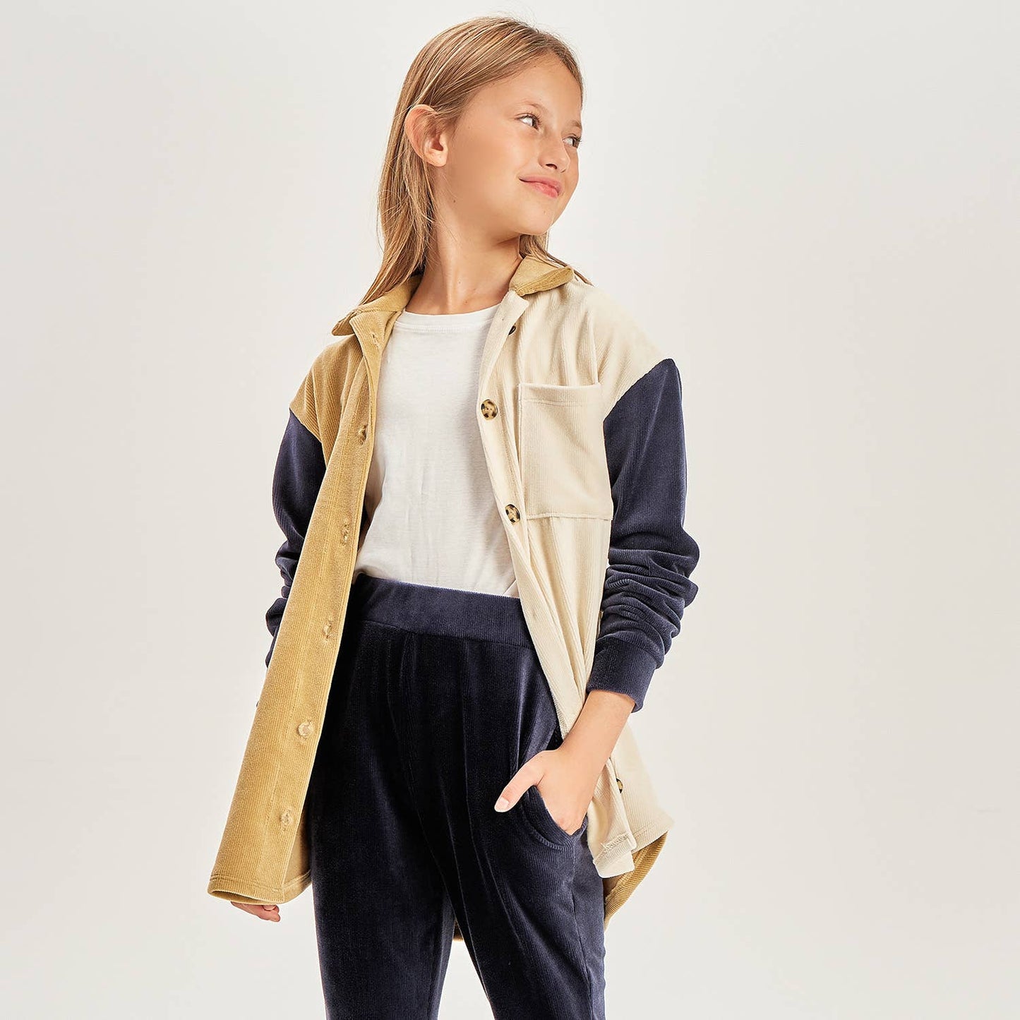 Colorblock Corduroy Shacket Young Girls