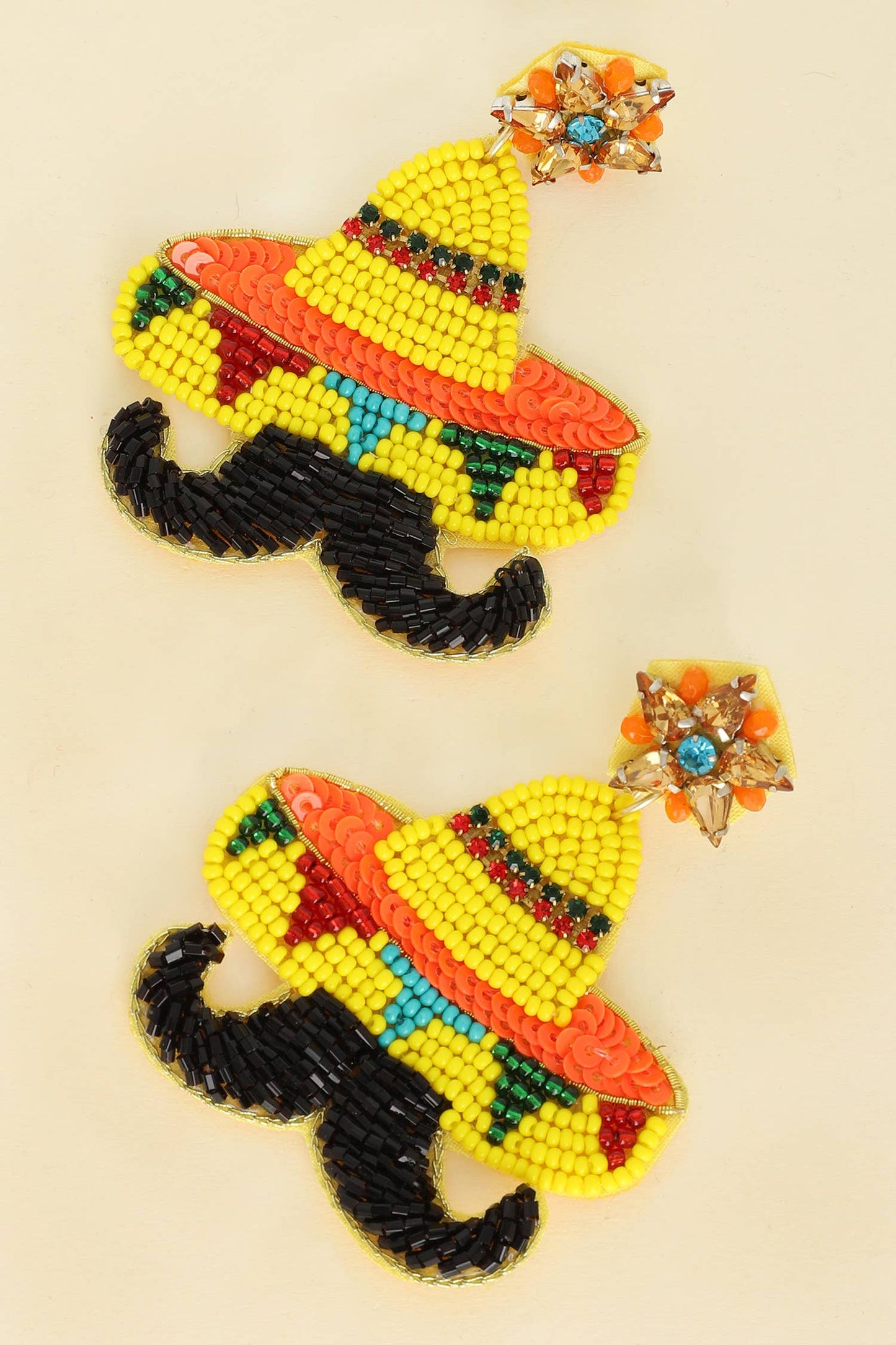 Cinco De Mayo Sombrero Mustache Beaded Earrings