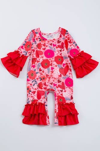 Red Poppy Heart Baby Romper