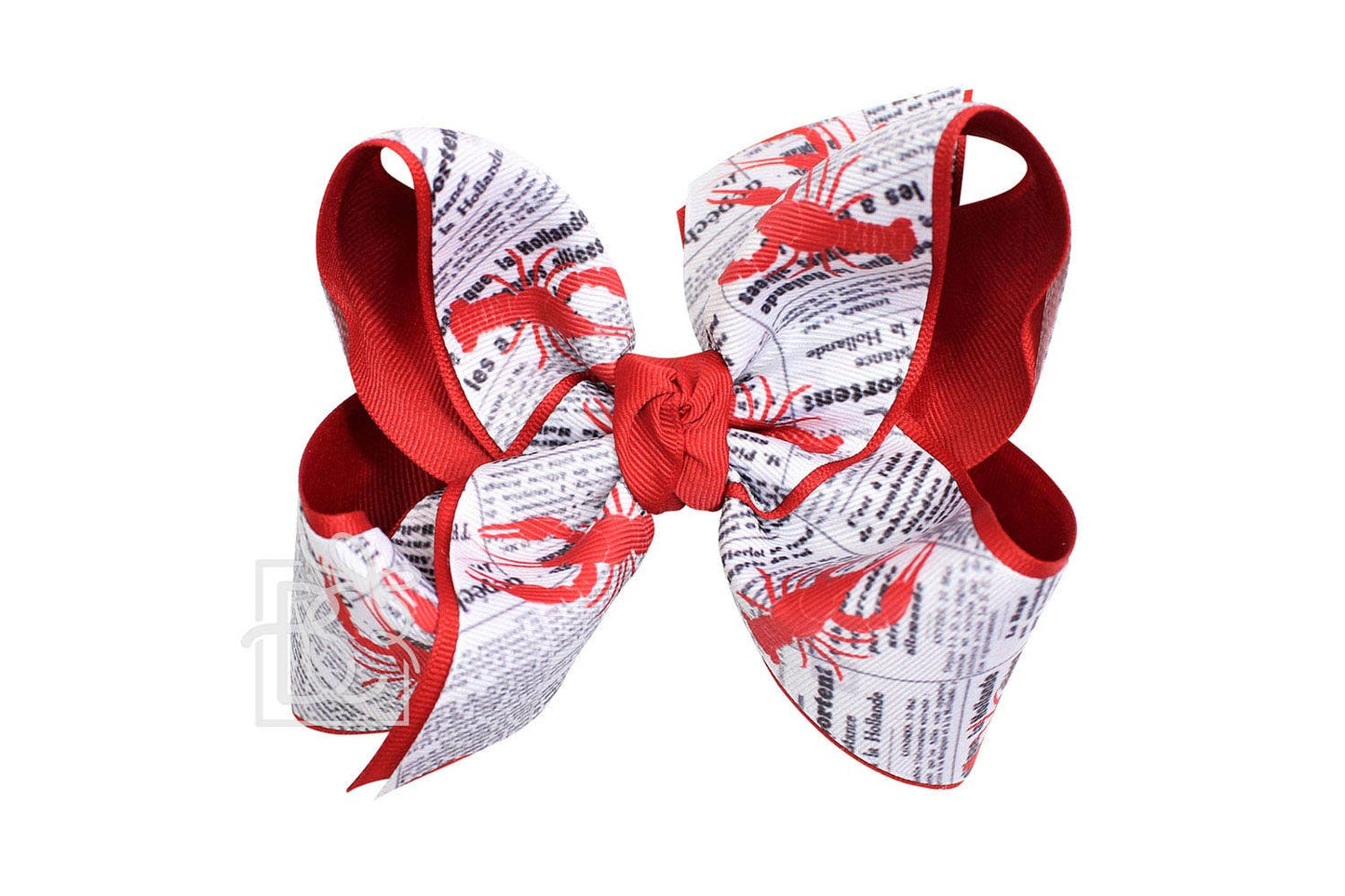 Newspaper & Crawfish Bow / 5.5" Huge - 2.25" Ribbons on Alligator Clip