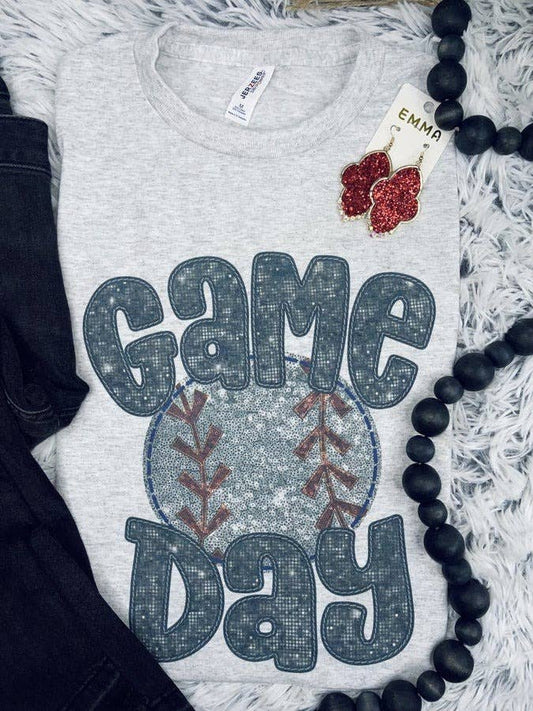 Faux Sequin Game Day Baseball (T-Shirt)