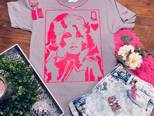 Hot Coral Pink Queen of Hearts - Dolly Tee