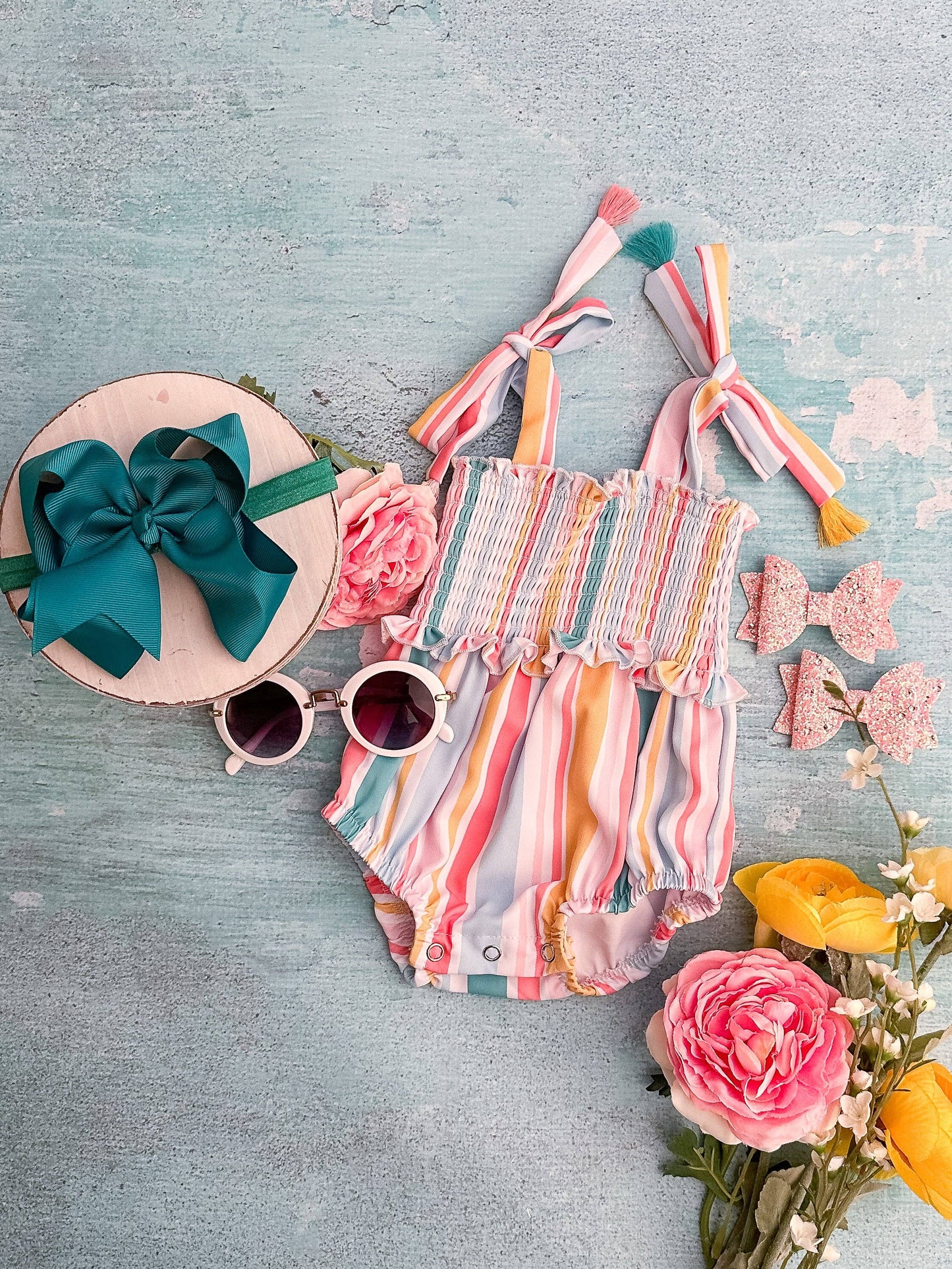 Pastel Stripes Tie Baby Romper