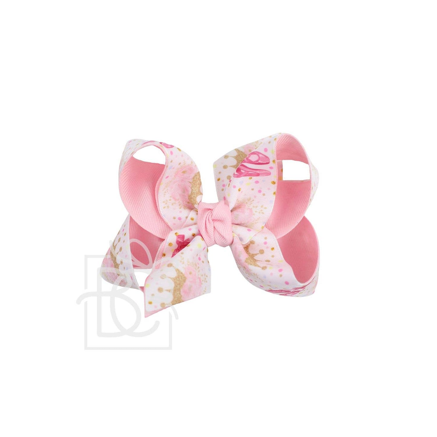 Layered Ballerina Shoe & Crown Patterned Bow: Light Pink / 4.5" Large