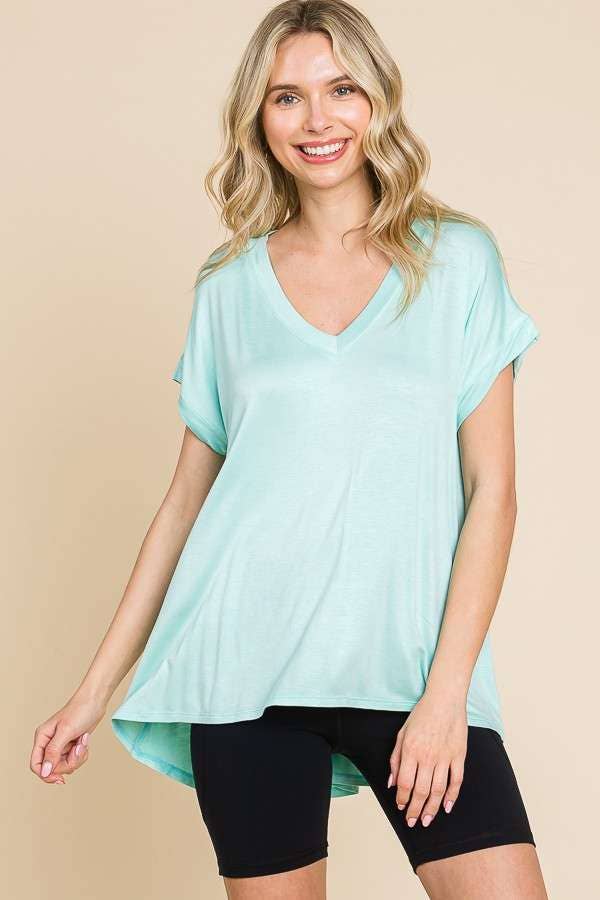 V Neck Flare Short Sleeve Top