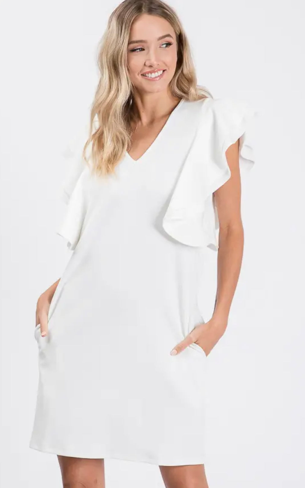 White Ruffle Sleeve Dress