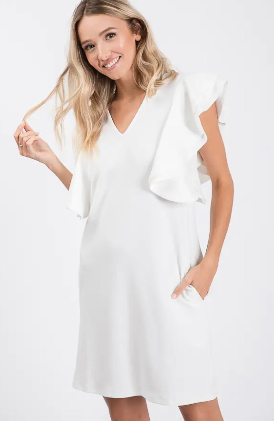 White Ruffle Sleeve Dress