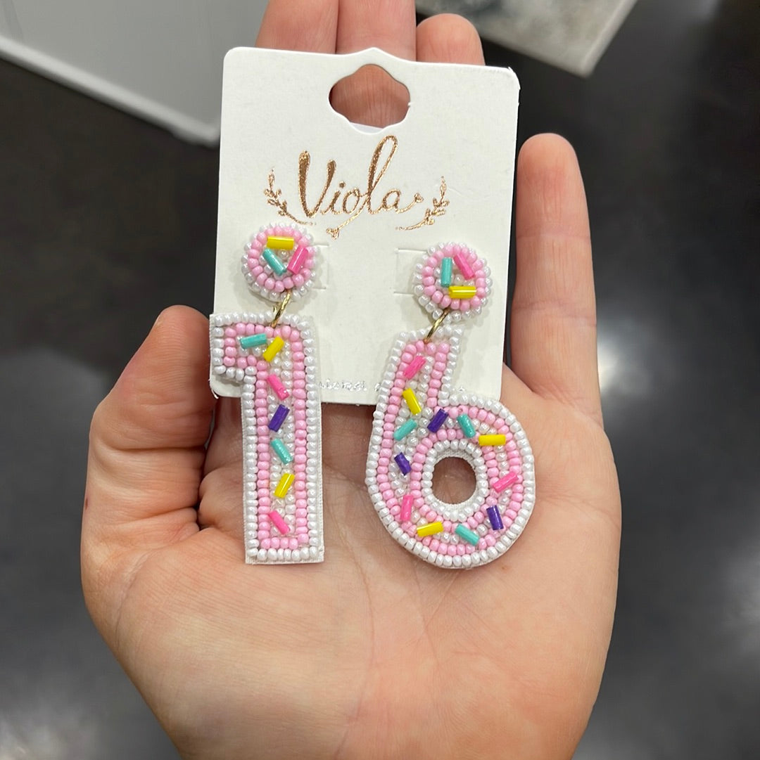 Beaded “16” Earrings