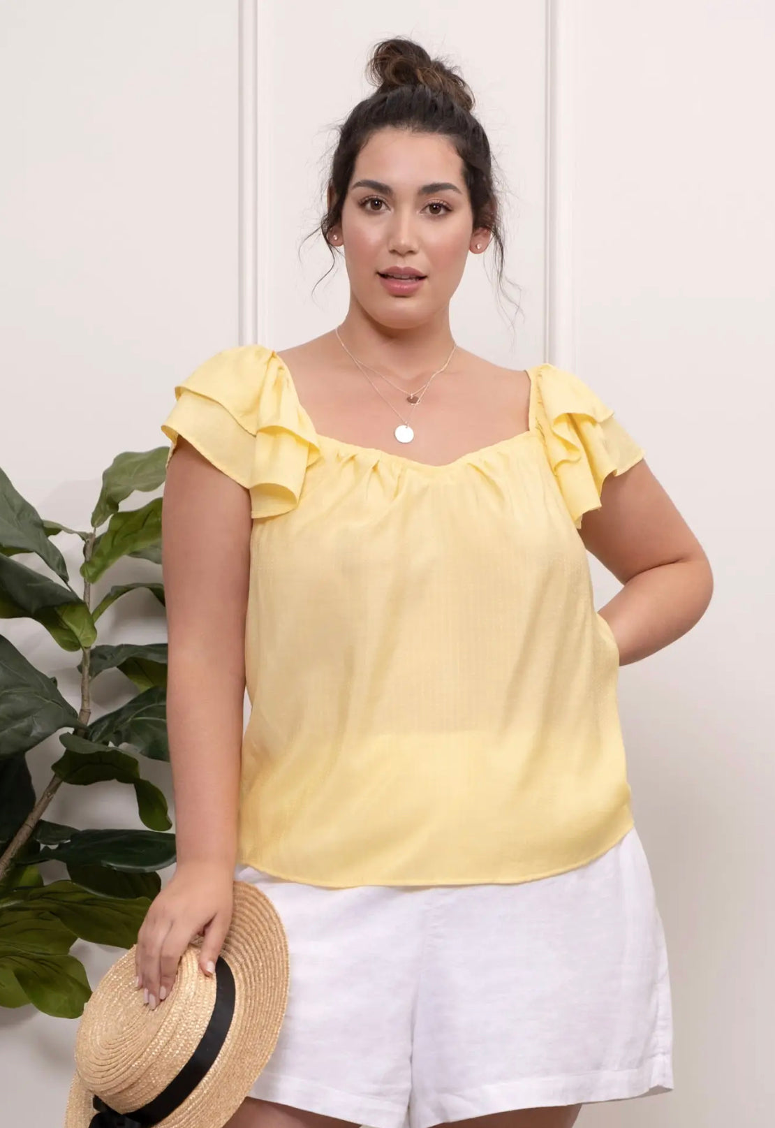 Yellow Sweetheart Neckline Top