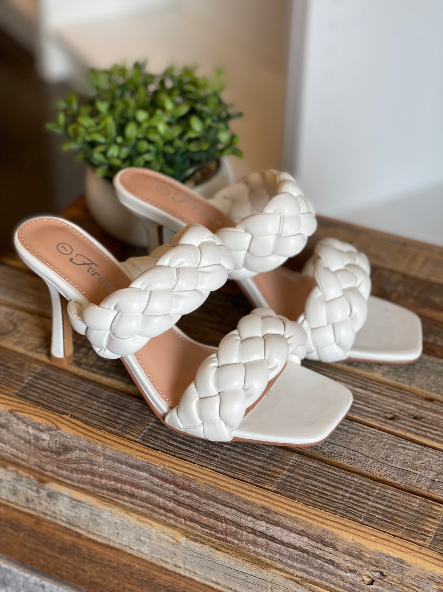 Square White Braided Heel