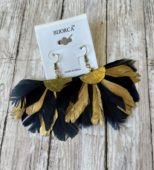 Black/Gold Feather Earrings