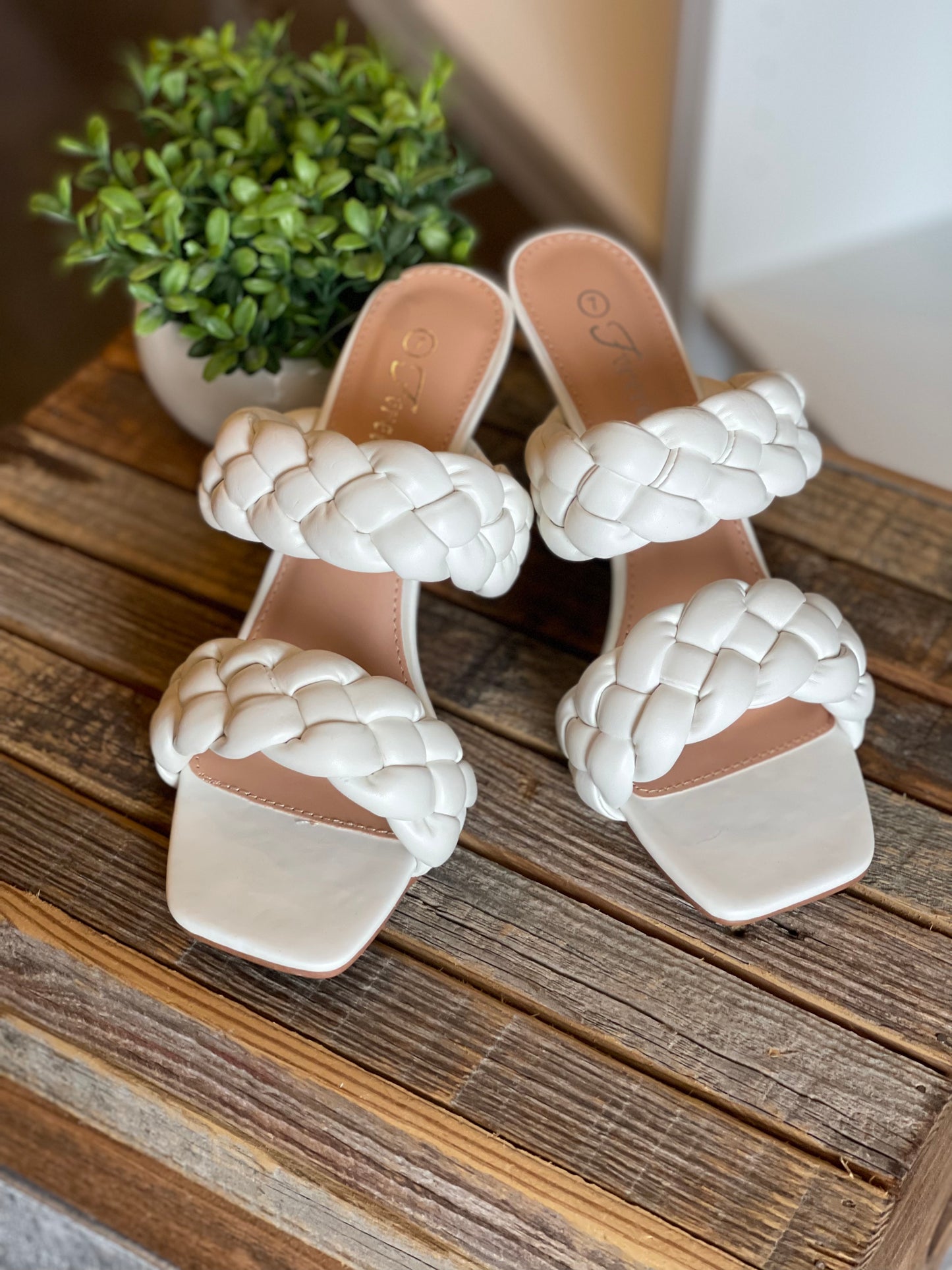 Square White Braided Heel